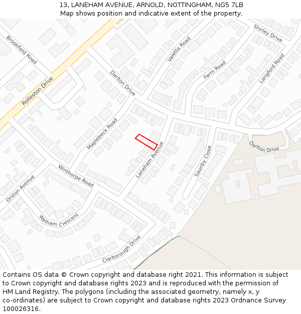 13, LANEHAM AVENUE, ARNOLD, NOTTINGHAM, NG5 7LB: Location map and indicative extent of plot