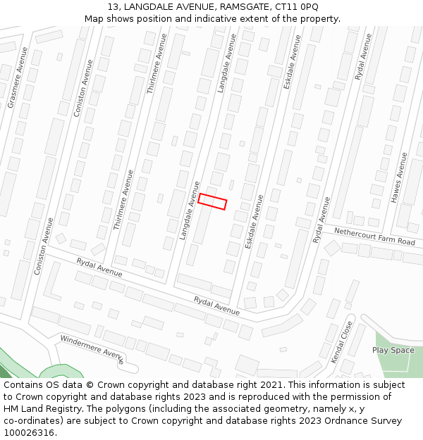 13, LANGDALE AVENUE, RAMSGATE, CT11 0PQ: Location map and indicative extent of plot