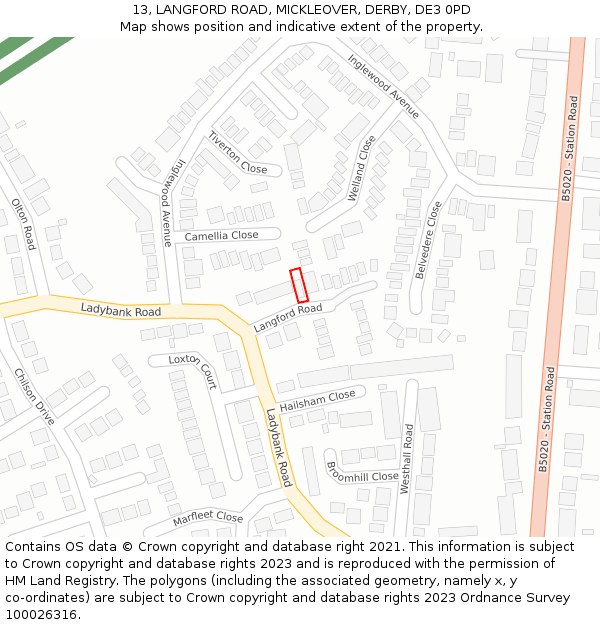 13, LANGFORD ROAD, MICKLEOVER, DERBY, DE3 0PD: Location map and indicative extent of plot