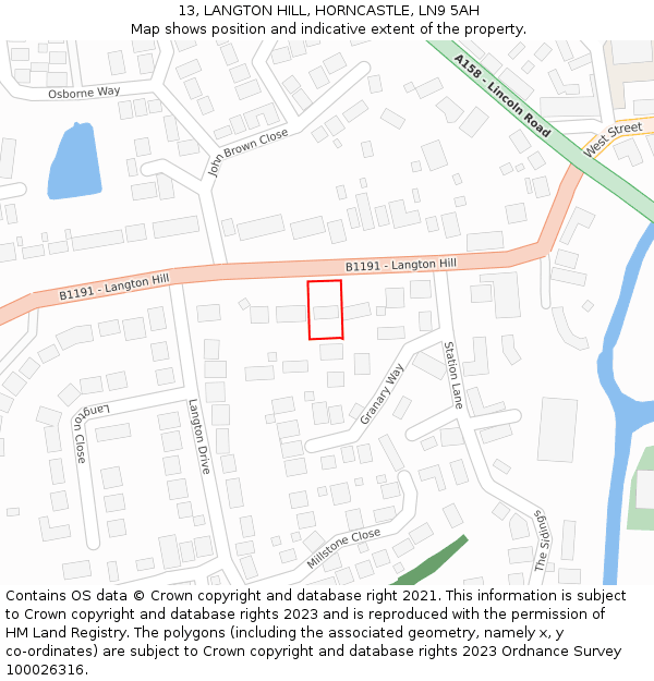 13, LANGTON HILL, HORNCASTLE, LN9 5AH: Location map and indicative extent of plot