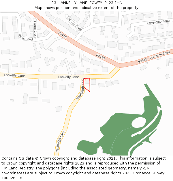 13, LANKELLY LANE, FOWEY, PL23 1HN: Location map and indicative extent of plot