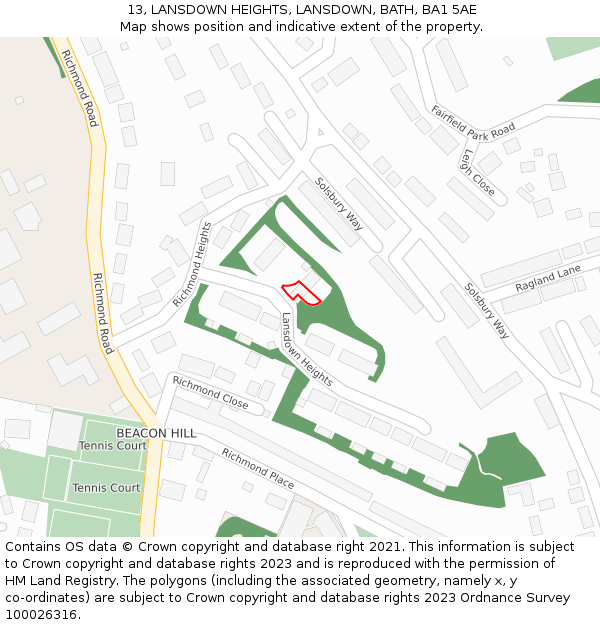 13, LANSDOWN HEIGHTS, LANSDOWN, BATH, BA1 5AE: Location map and indicative extent of plot