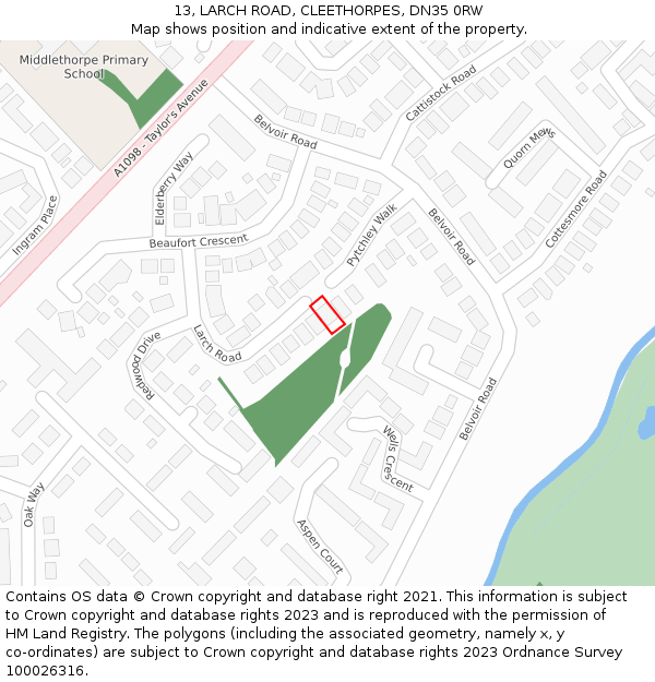 13, LARCH ROAD, CLEETHORPES, DN35 0RW: Location map and indicative extent of plot