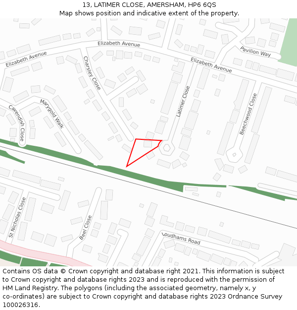 13, LATIMER CLOSE, AMERSHAM, HP6 6QS: Location map and indicative extent of plot