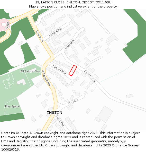 13, LATTON CLOSE, CHILTON, DIDCOT, OX11 0SU: Location map and indicative extent of plot