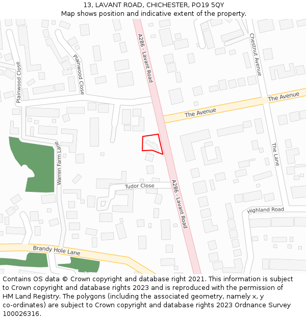 13, LAVANT ROAD, CHICHESTER, PO19 5QY: Location map and indicative extent of plot