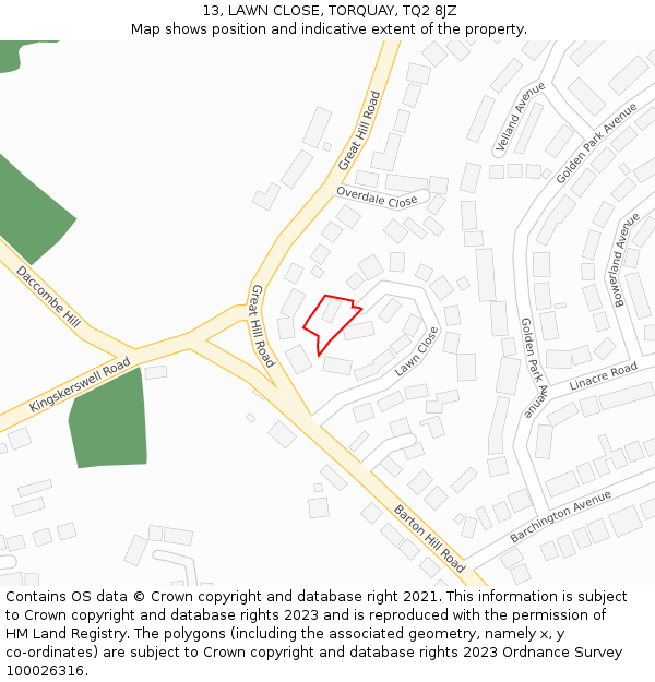 13, LAWN CLOSE, TORQUAY, TQ2 8JZ: Location map and indicative extent of plot