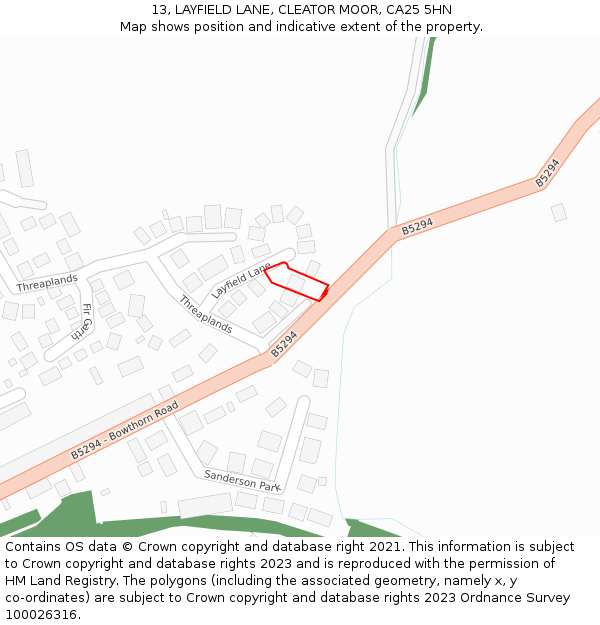 13, LAYFIELD LANE, CLEATOR MOOR, CA25 5HN: Location map and indicative extent of plot