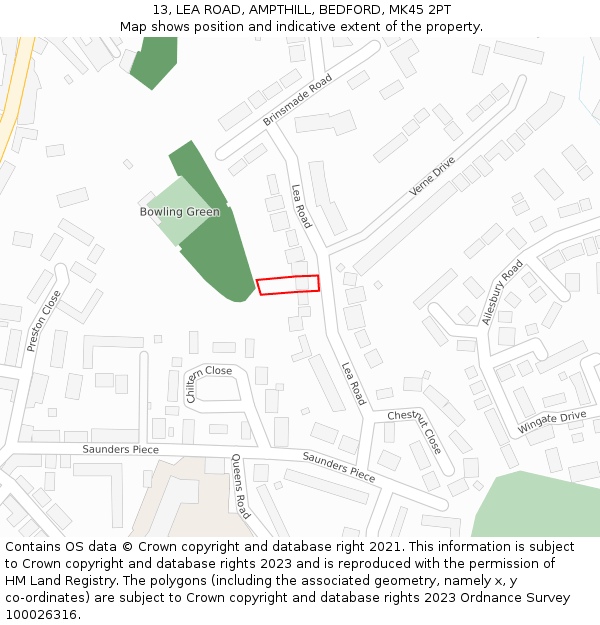 13, LEA ROAD, AMPTHILL, BEDFORD, MK45 2PT: Location map and indicative extent of plot