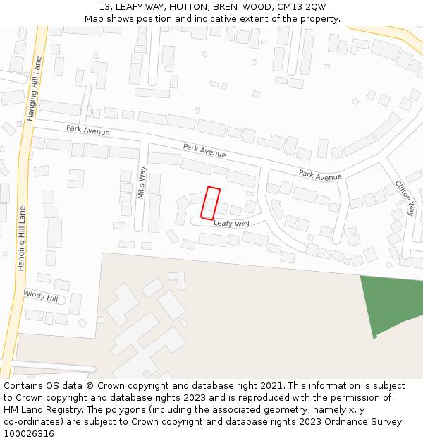 13, LEAFY WAY, HUTTON, BRENTWOOD, CM13 2QW: Location map and indicative extent of plot