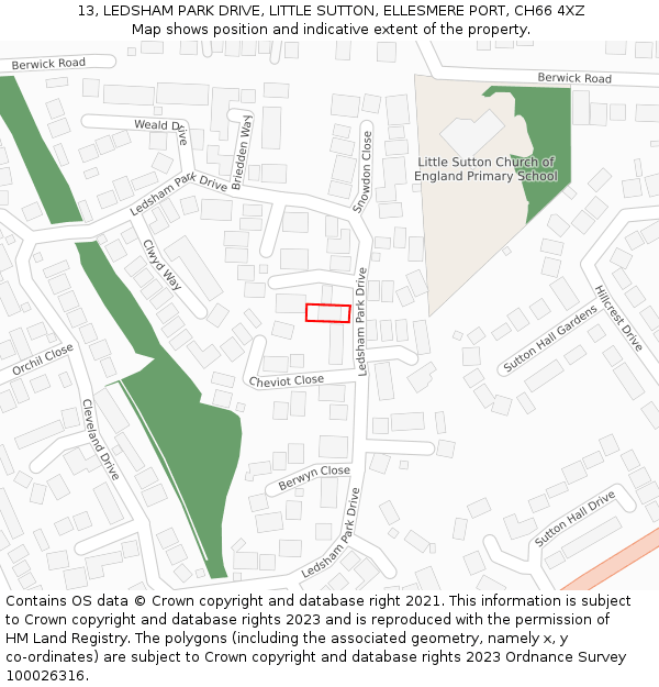 13, LEDSHAM PARK DRIVE, LITTLE SUTTON, ELLESMERE PORT, CH66 4XZ: Location map and indicative extent of plot