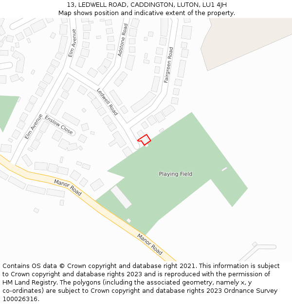 13, LEDWELL ROAD, CADDINGTON, LUTON, LU1 4JH: Location map and indicative extent of plot