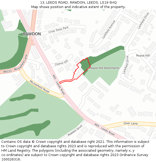 13, LEEDS ROAD, RAWDON, LEEDS, LS19 6HQ: Location map and indicative extent of plot