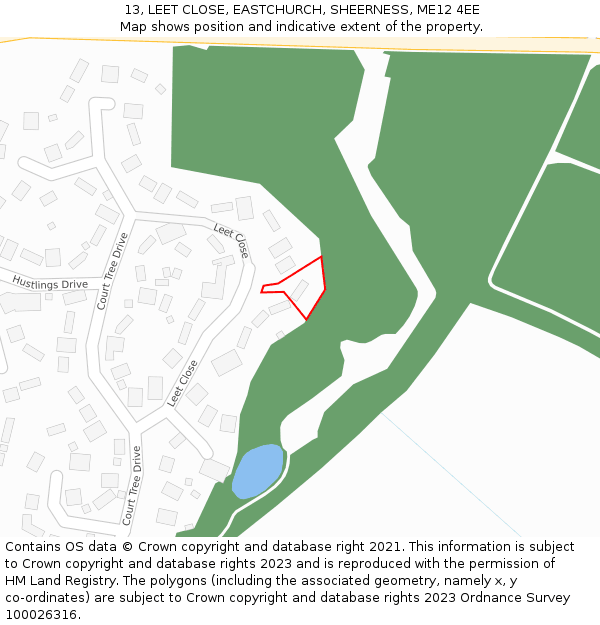 13, LEET CLOSE, EASTCHURCH, SHEERNESS, ME12 4EE: Location map and indicative extent of plot