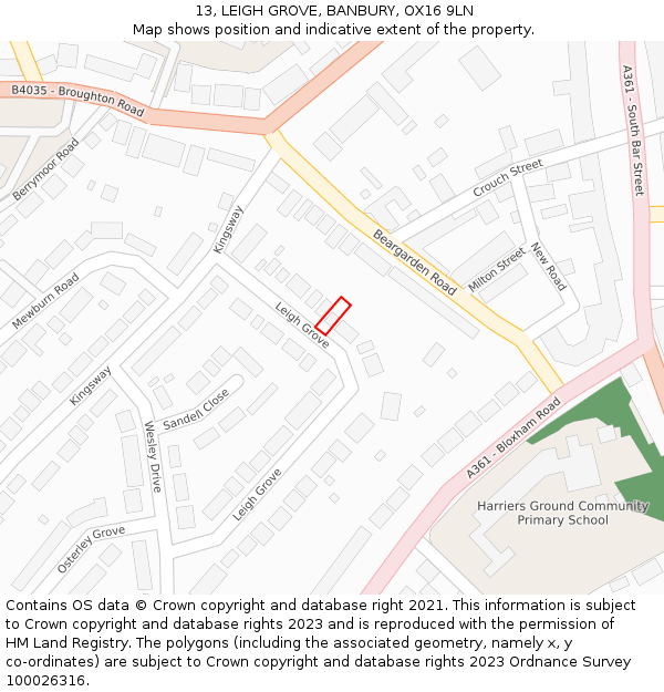 13, LEIGH GROVE, BANBURY, OX16 9LN: Location map and indicative extent of plot