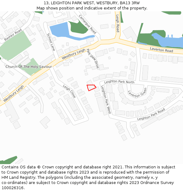 13, LEIGHTON PARK WEST, WESTBURY, BA13 3RW: Location map and indicative extent of plot