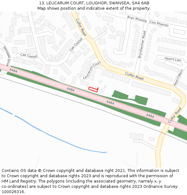 13, LEUCARUM COURT, LOUGHOR, SWANSEA, SA4 6AB: Location map and indicative extent of plot