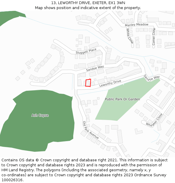 13, LEWORTHY DRIVE, EXETER, EX1 3WN: Location map and indicative extent of plot