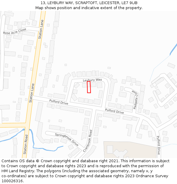 13, LEYBURY WAY, SCRAPTOFT, LEICESTER, LE7 9UB: Location map and indicative extent of plot