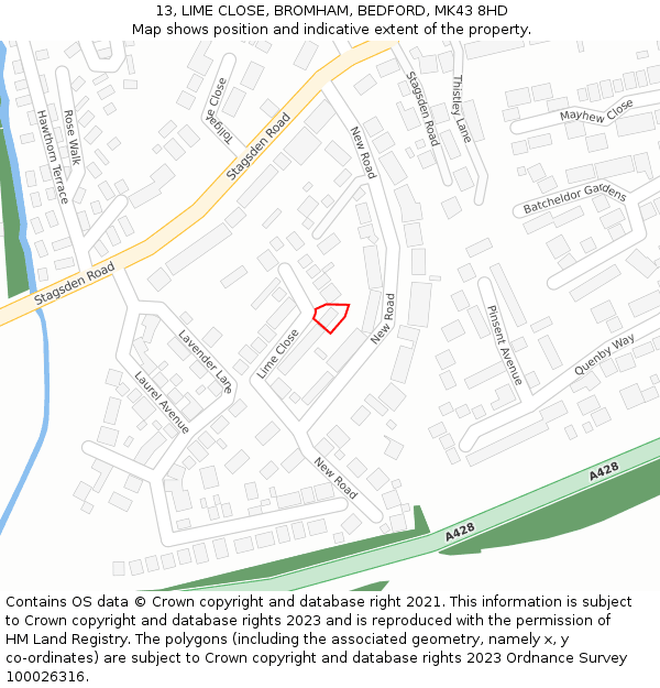 13, LIME CLOSE, BROMHAM, BEDFORD, MK43 8HD: Location map and indicative extent of plot