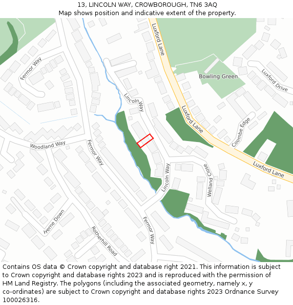 13, LINCOLN WAY, CROWBOROUGH, TN6 3AQ: Location map and indicative extent of plot