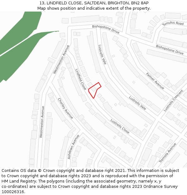 13, LINDFIELD CLOSE, SALTDEAN, BRIGHTON, BN2 8AP: Location map and indicative extent of plot