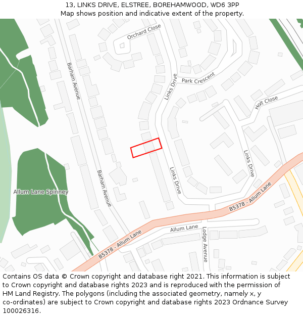 13, LINKS DRIVE, ELSTREE, BOREHAMWOOD, WD6 3PP: Location map and indicative extent of plot