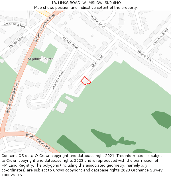 13, LINKS ROAD, WILMSLOW, SK9 6HQ: Location map and indicative extent of plot