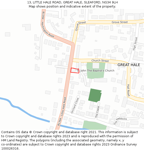 13, LITTLE HALE ROAD, GREAT HALE, SLEAFORD, NG34 9LH: Location map and indicative extent of plot