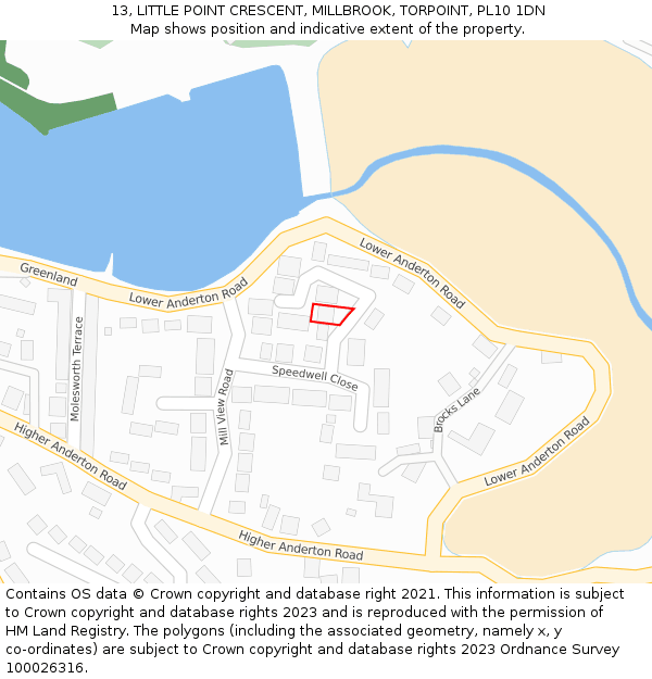 13, LITTLE POINT CRESCENT, MILLBROOK, TORPOINT, PL10 1DN: Location map and indicative extent of plot