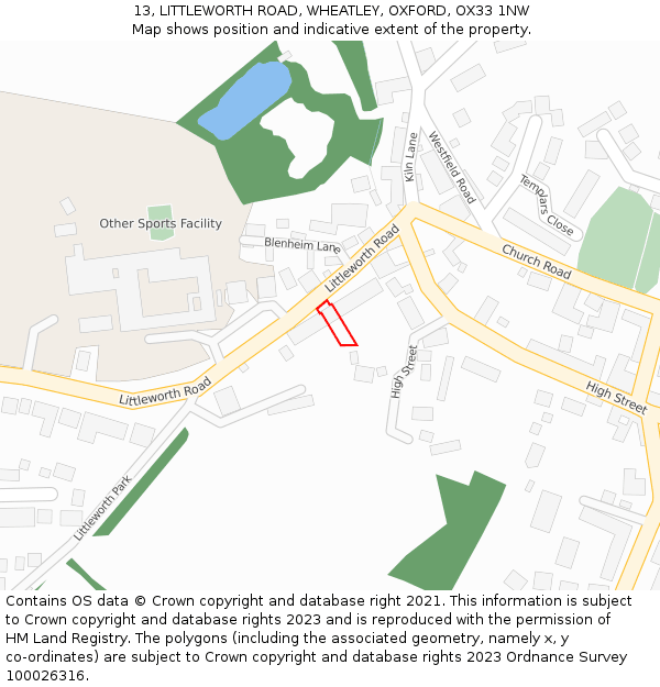 13, LITTLEWORTH ROAD, WHEATLEY, OXFORD, OX33 1NW: Location map and indicative extent of plot