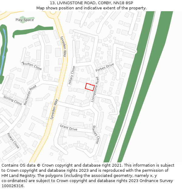 13, LIVINGSTONE ROAD, CORBY, NN18 8SP: Location map and indicative extent of plot