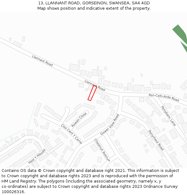 13, LLANNANT ROAD, GORSEINON, SWANSEA, SA4 4GD: Location map and indicative extent of plot