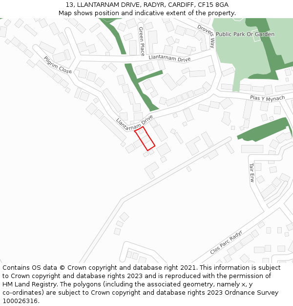 13, LLANTARNAM DRIVE, RADYR, CARDIFF, CF15 8GA: Location map and indicative extent of plot