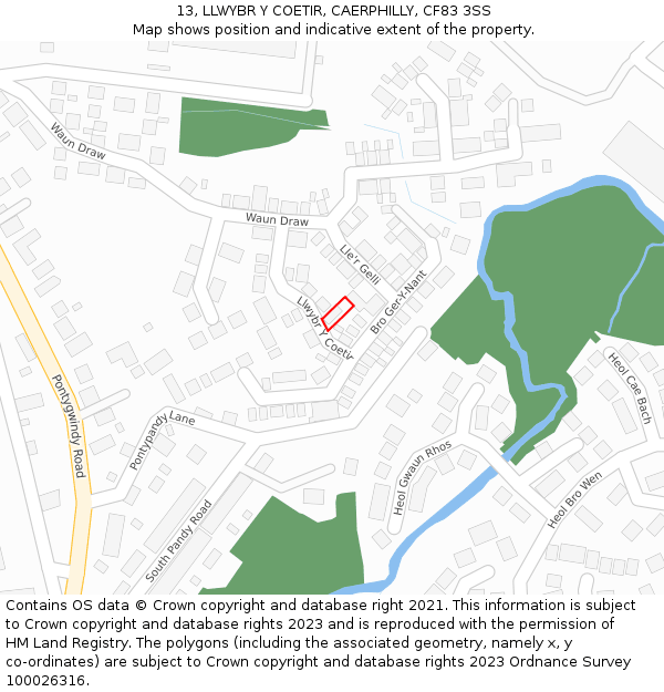 13, LLWYBR Y COETIR, CAERPHILLY, CF83 3SS: Location map and indicative extent of plot