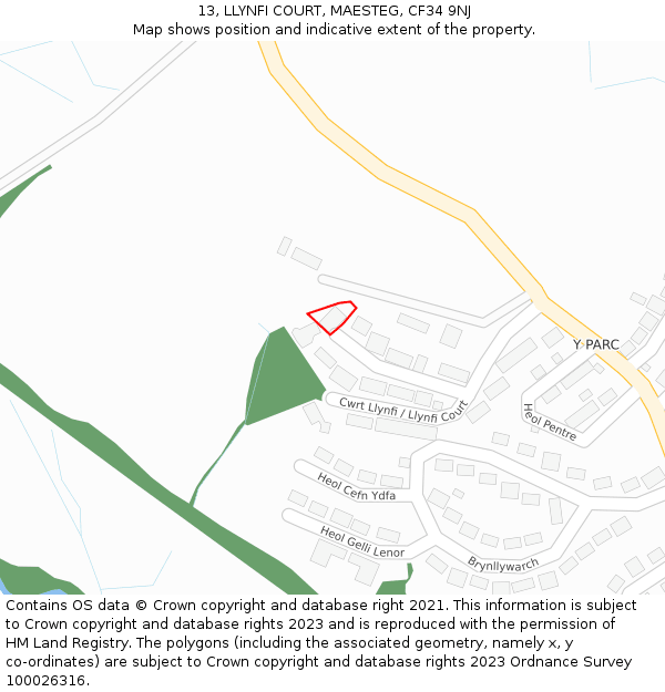 13, LLYNFI COURT, MAESTEG, CF34 9NJ: Location map and indicative extent of plot