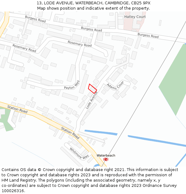 13, LODE AVENUE, WATERBEACH, CAMBRIDGE, CB25 9PX: Location map and indicative extent of plot