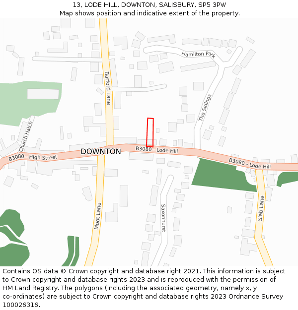 13, LODE HILL, DOWNTON, SALISBURY, SP5 3PW: Location map and indicative extent of plot