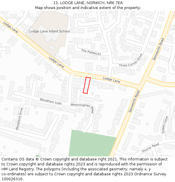 13, LODGE LANE, NORWICH, NR6 7EA: Location map and indicative extent of plot