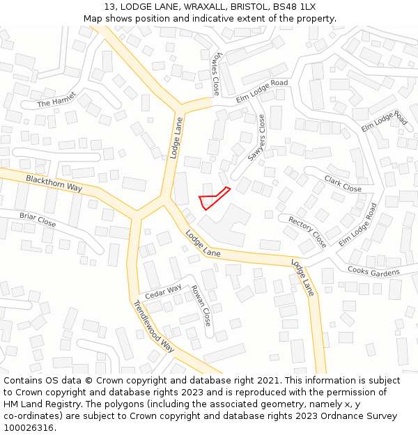 13, LODGE LANE, WRAXALL, BRISTOL, BS48 1LX: Location map and indicative extent of plot