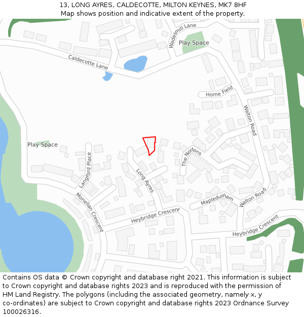 13, LONG AYRES, CALDECOTTE, MILTON KEYNES, MK7 8HF: Location map and indicative extent of plot