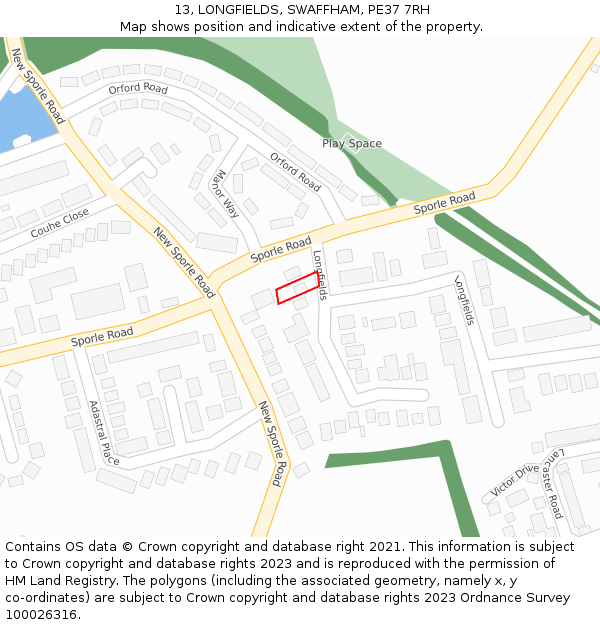 13, LONGFIELDS, SWAFFHAM, PE37 7RH: Location map and indicative extent of plot