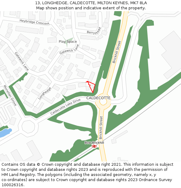 13, LONGHEDGE, CALDECOTTE, MILTON KEYNES, MK7 8LA: Location map and indicative extent of plot