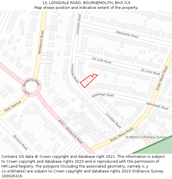 13, LONSDALE ROAD, BOURNEMOUTH, BH3 7LX: Location map and indicative extent of plot