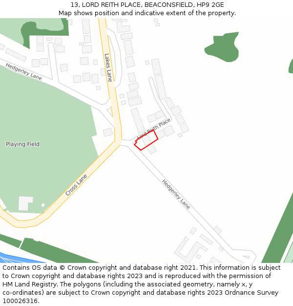 13, LORD REITH PLACE, BEACONSFIELD, HP9 2GE: Location map and indicative extent of plot