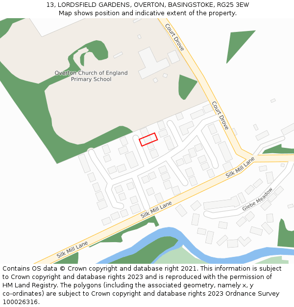 13, LORDSFIELD GARDENS, OVERTON, BASINGSTOKE, RG25 3EW: Location map and indicative extent of plot