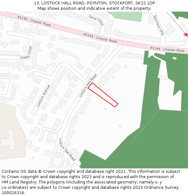 13, LOSTOCK HALL ROAD, POYNTON, STOCKPORT, SK12 1DP: Location map and indicative extent of plot