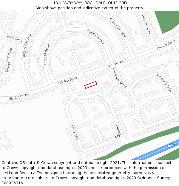 13, LOWRY WAY, ROCHDALE, OL11 2BD: Location map and indicative extent of plot