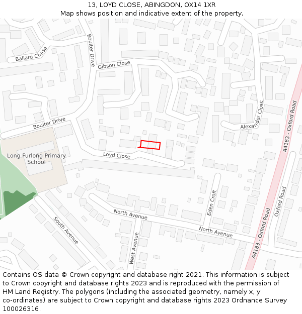 13, LOYD CLOSE, ABINGDON, OX14 1XR: Location map and indicative extent of plot