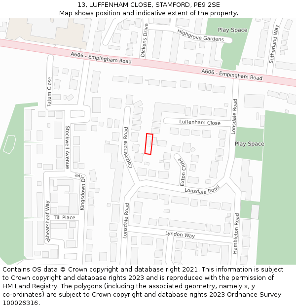 13, LUFFENHAM CLOSE, STAMFORD, PE9 2SE: Location map and indicative extent of plot